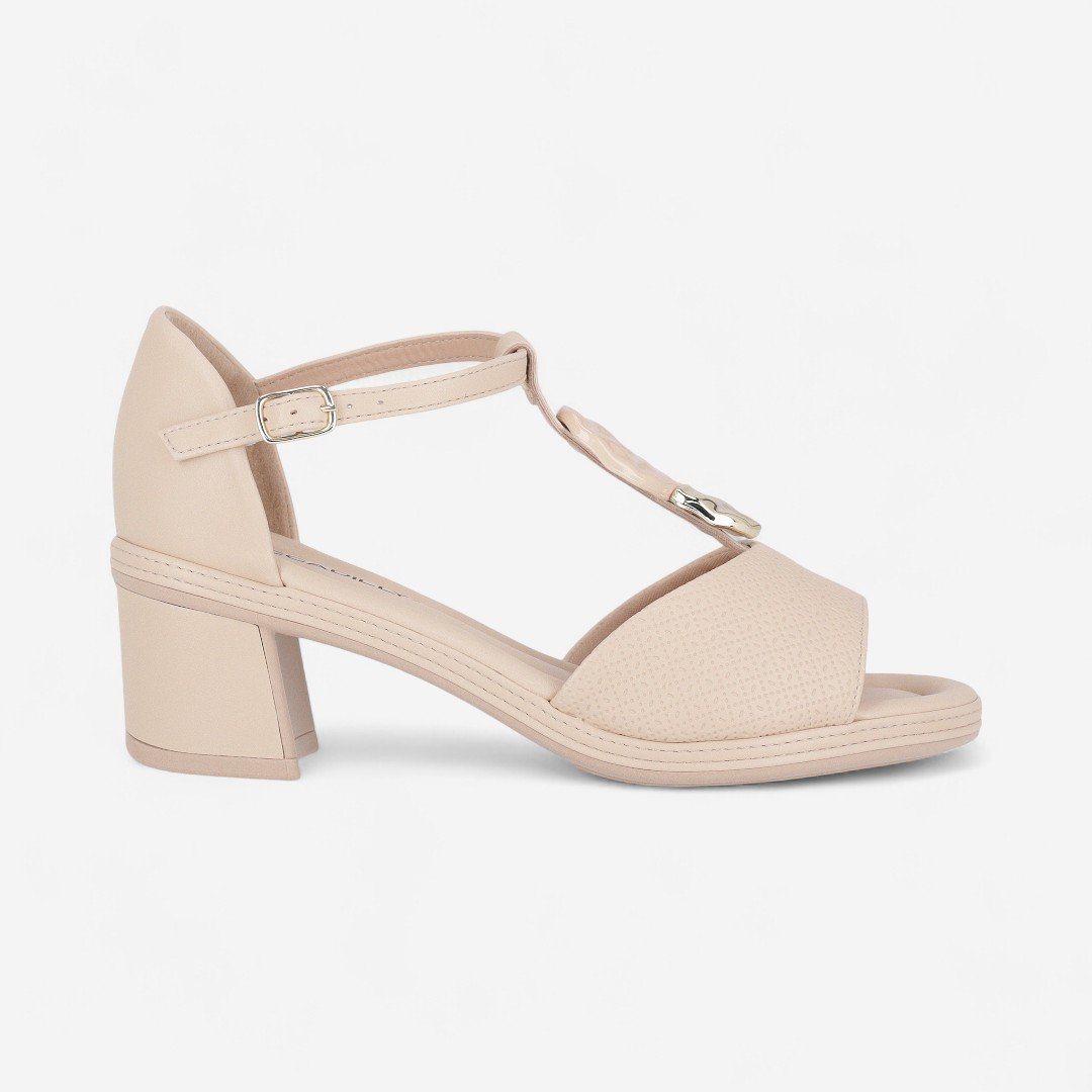 Sandália Piccadilly Salto Bloco Bege