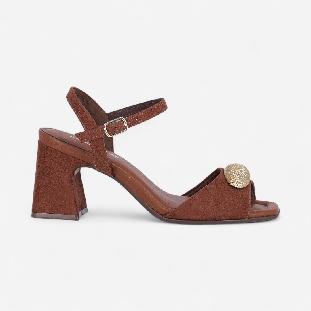 Sandália Piccadilly Salto Bloco Camurça Marrom