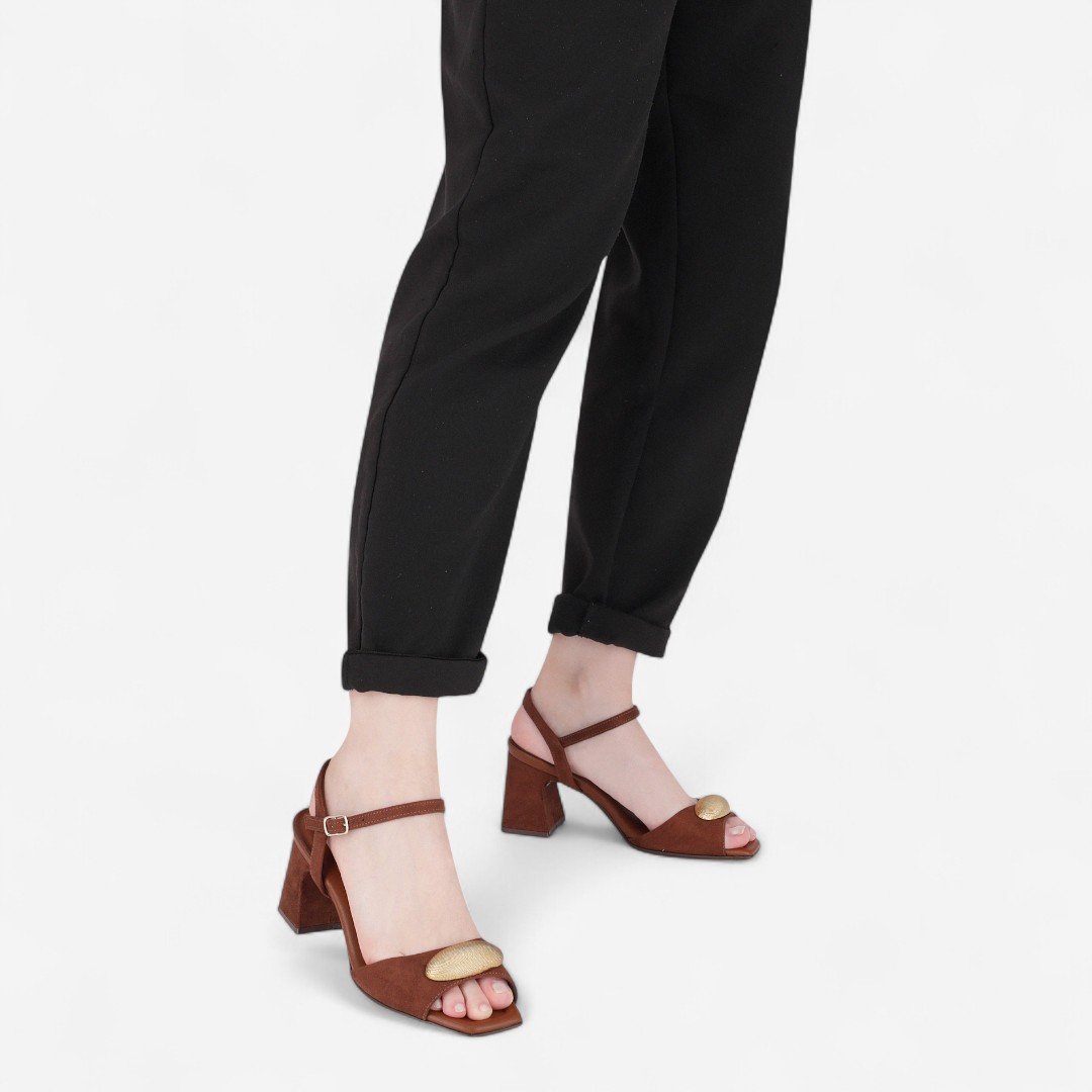 Sandália Piccadilly Salto Bloco Camurça Marrom Marrom 2