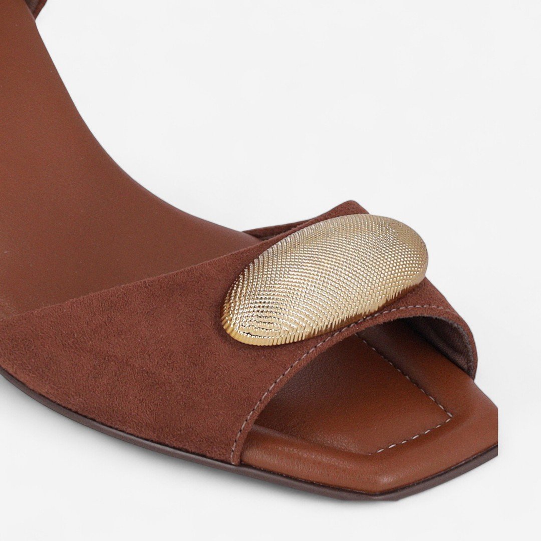 Sandália Piccadilly Salto Bloco Camurça Marrom Marrom 3