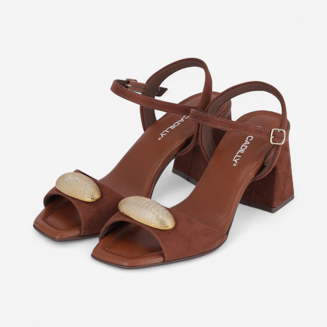 Sandália Piccadilly Salto Bloco Camurça Marrom Marrom 4