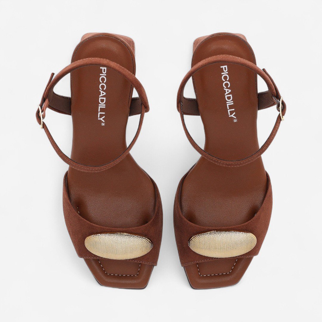 Sandália Piccadilly Salto Bloco Camurça Marrom Marrom 5