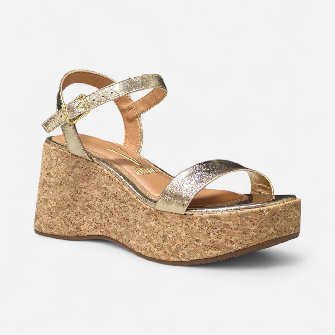Sandália Plataforma Vizzano Feminina Metalizada Dourada Dourado 2