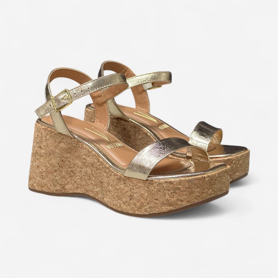Sandália Plataforma Vizzano Feminina Metalizada Dourada Dourado 3