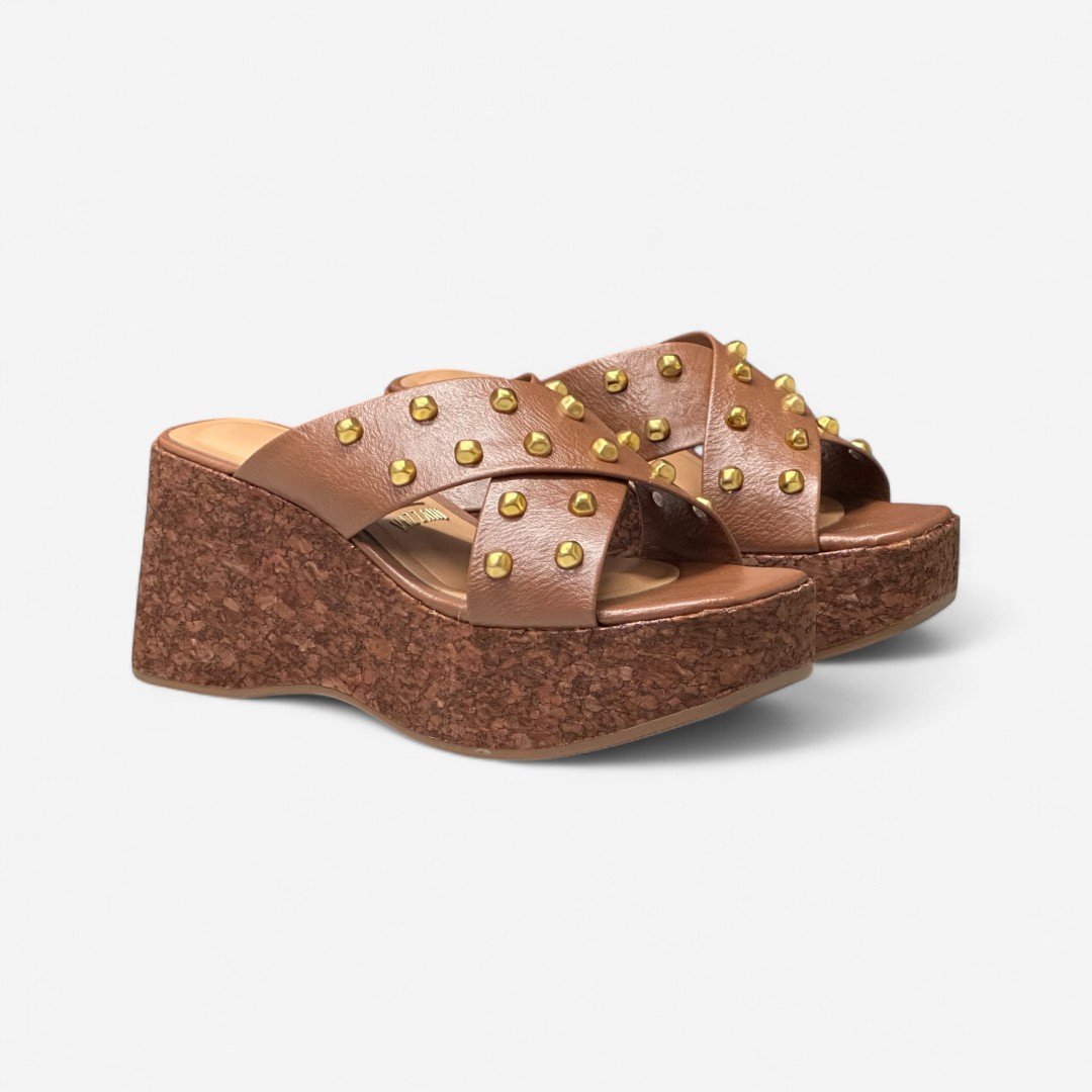 Tamanco Plataforma Vizzano Com Rebites Marrom Mocca 3