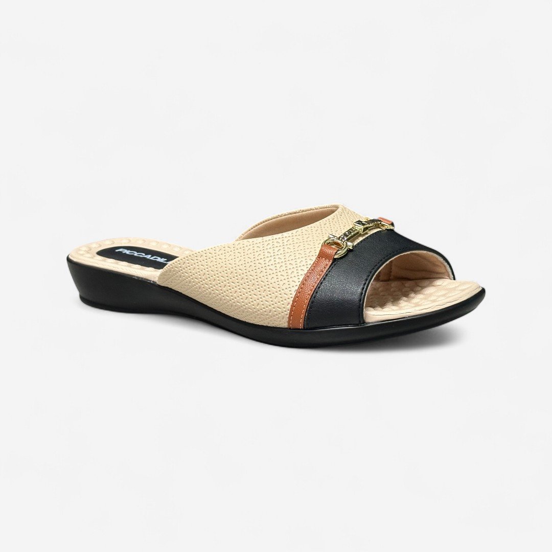 Tamanco Piccadilly Slide Bege Brule/Preto/Ocre 2