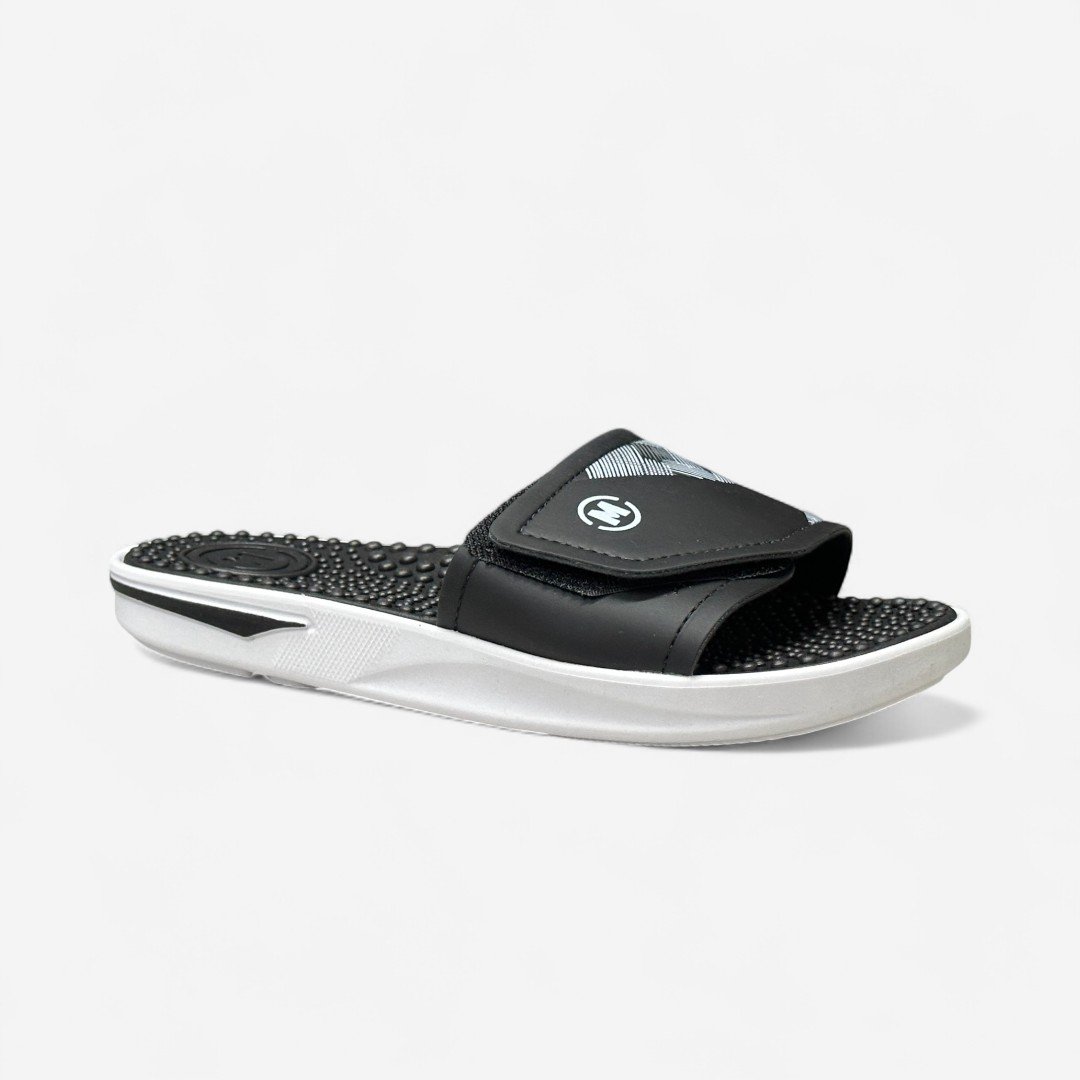 Chinelo Slide Molekinho Infantil Com Velcro Preto Preto/Branco 2