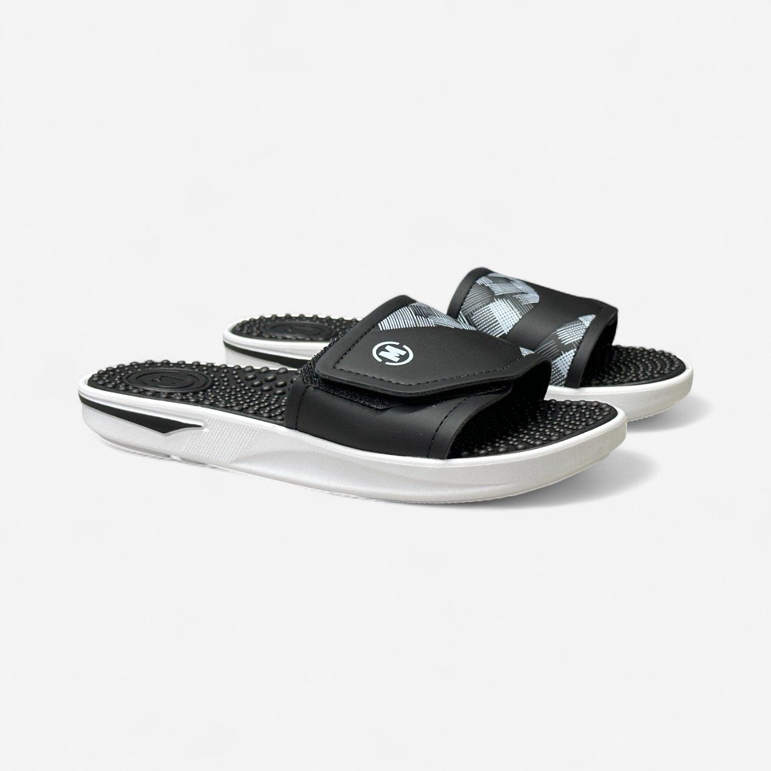 Chinelo Slide Molekinho Infantil Com Velcro Preto Preto/Branco 3