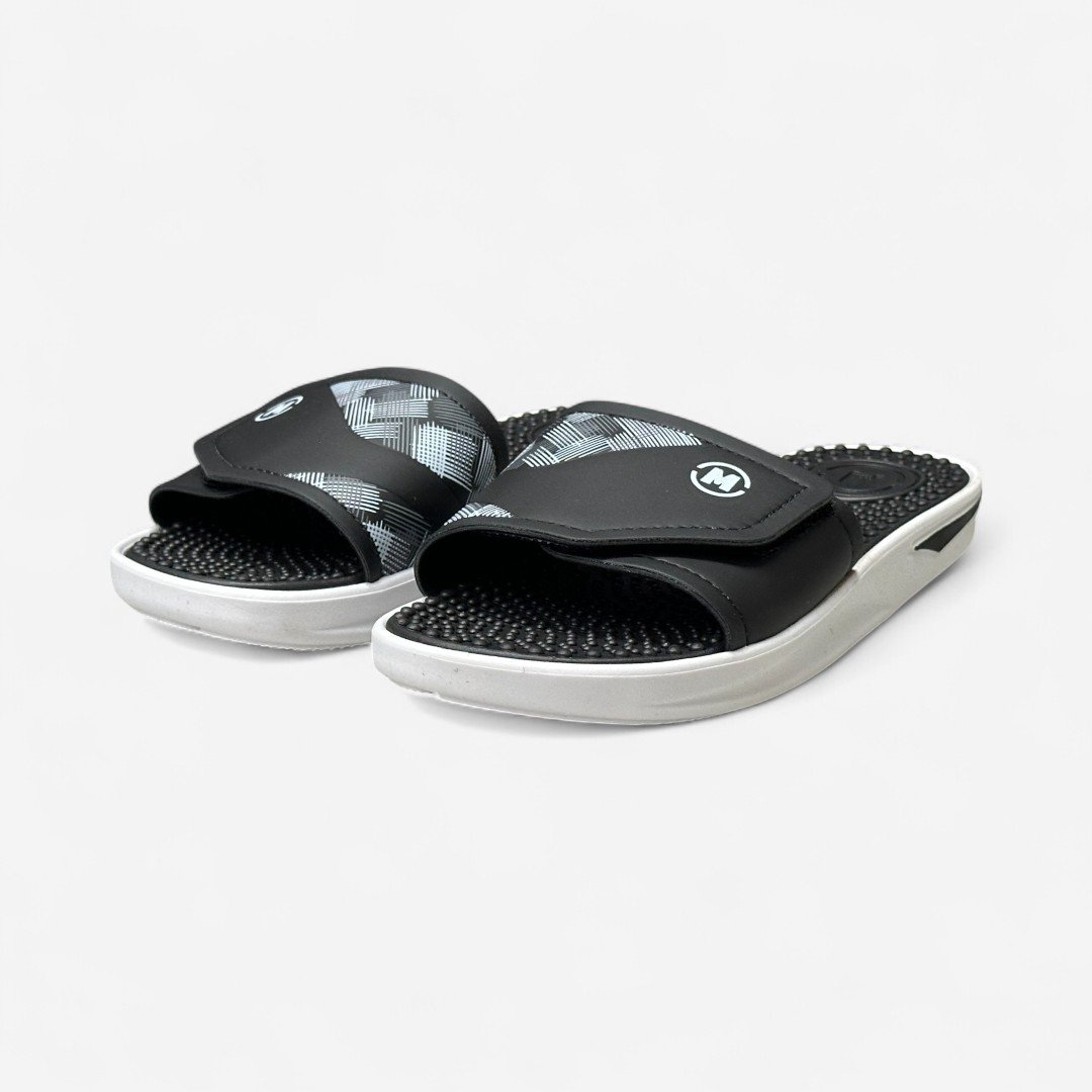 Chinelo Slide Molekinho Infantil Com Velcro Preto Preto/Branco 4