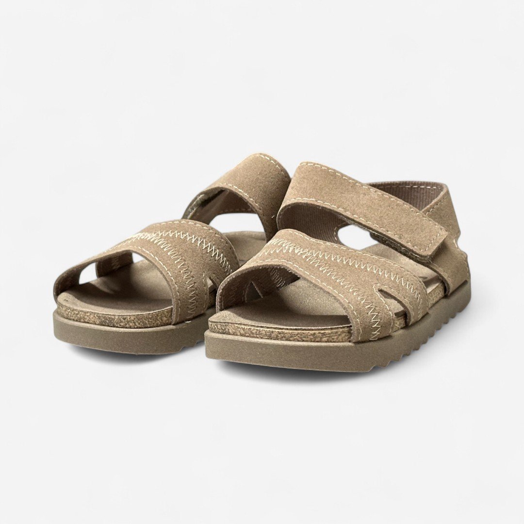 Sandália Papete Molekinho Infantil Com Velcro Camurça Areia Areia 3