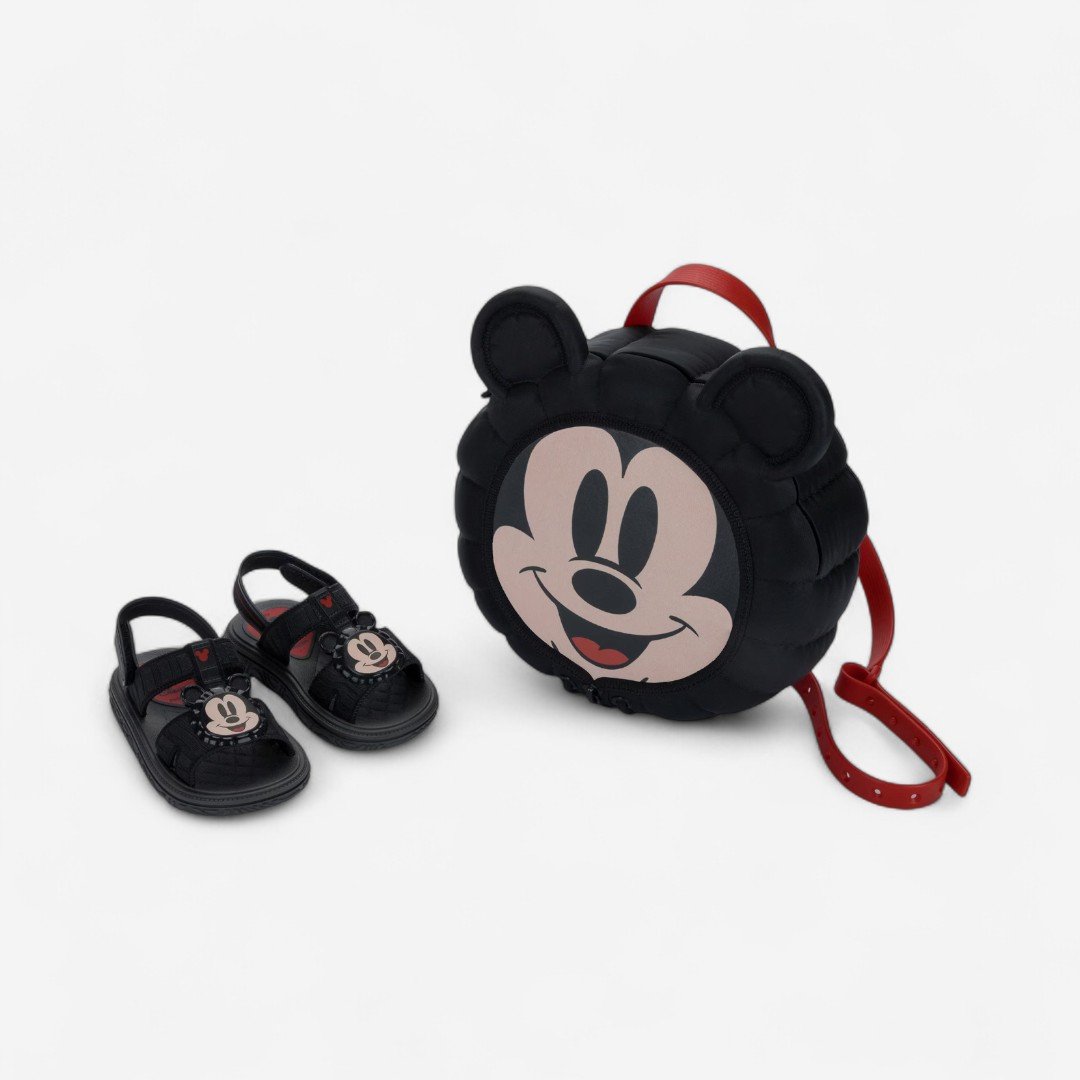 Sandália De Bebê Disney Puff Bag Mickey Preto
