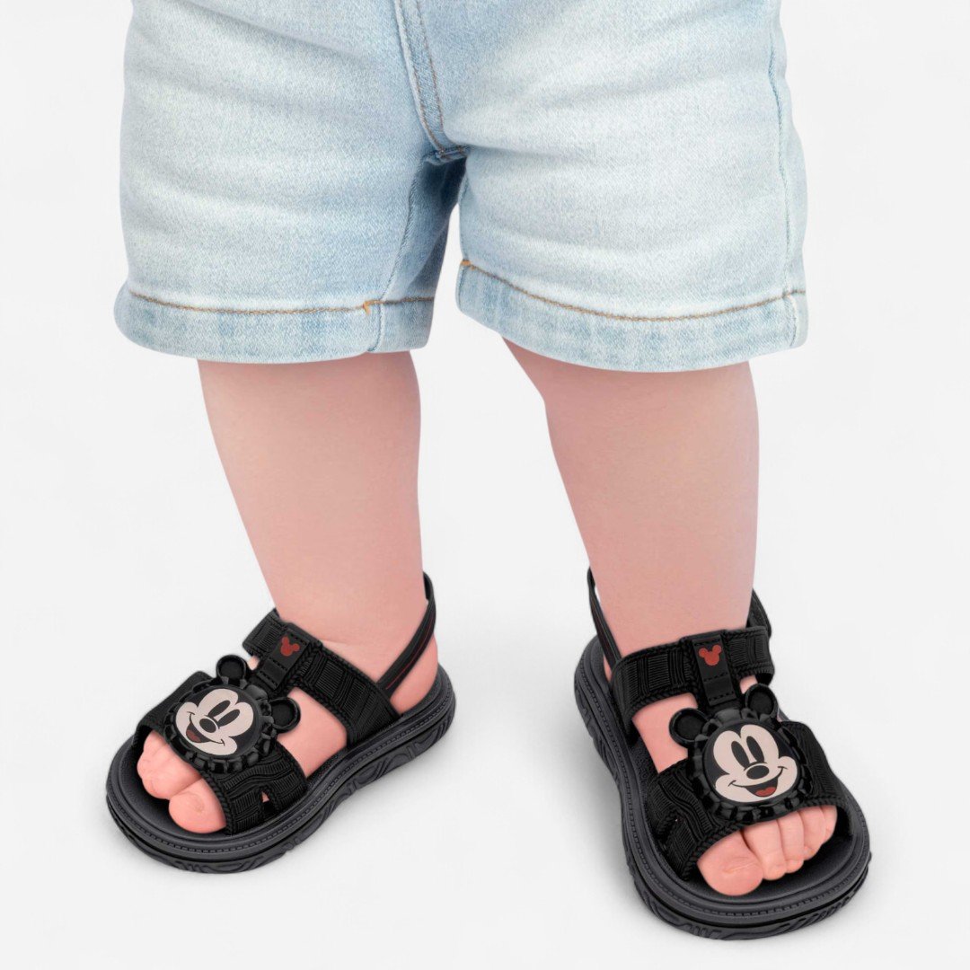 Sandália De Bebê Disney Puff Bag Mickey Preto