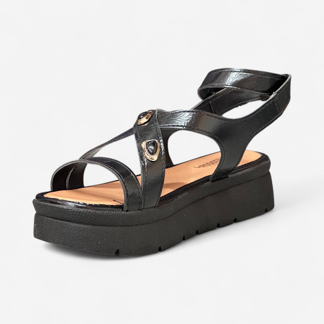 Sandália Flatform Mississipi Boho Com Pedras Preta Preto 3
