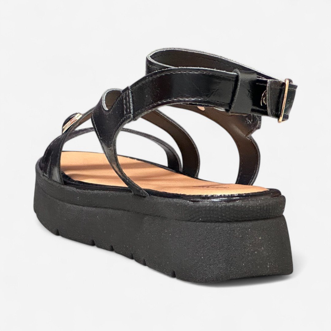 Sandália Flatform Mississipi Boho Com Pedras Preta Preto 4