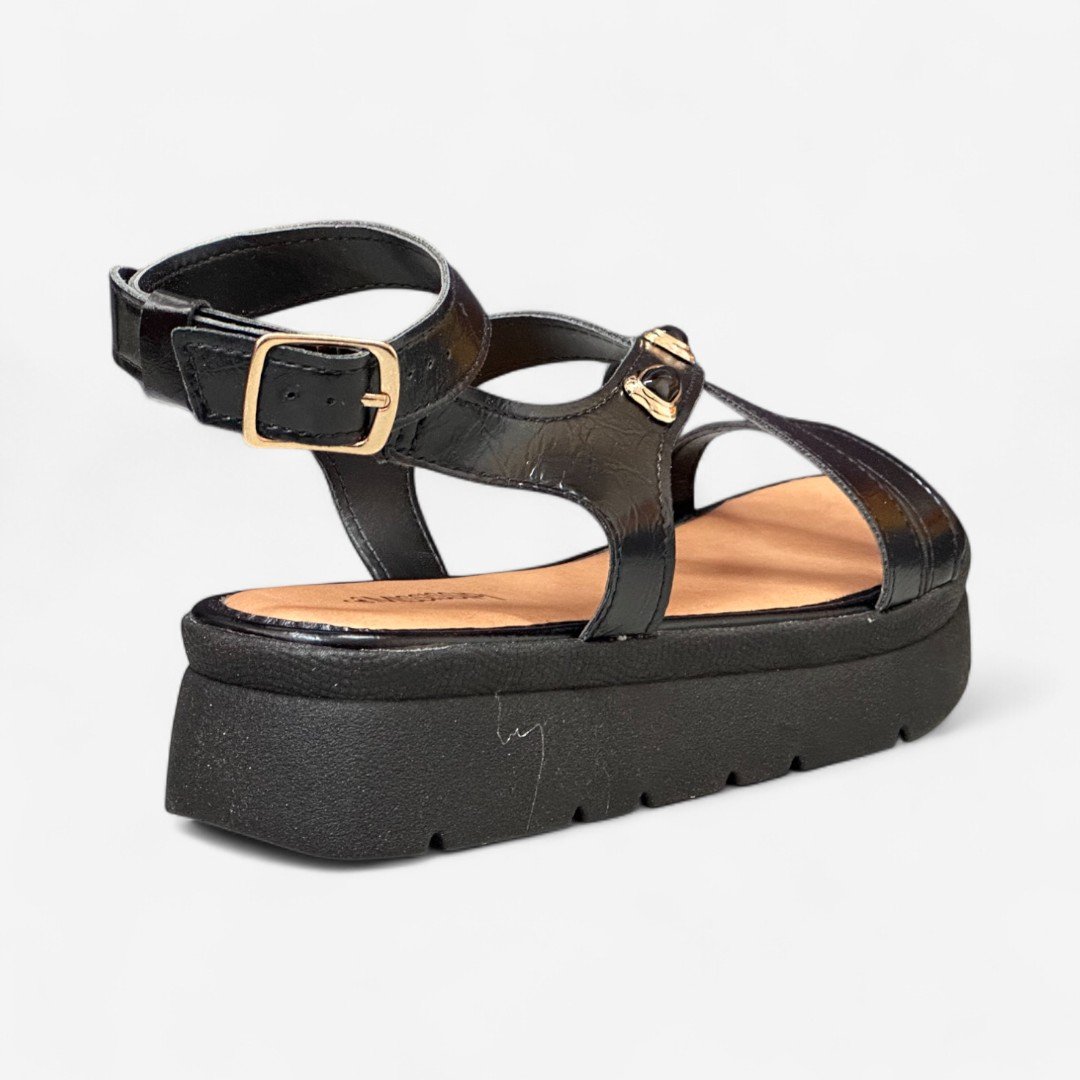 Sandália Flatform Mississipi Boho Com Pedras Preta Preto 5