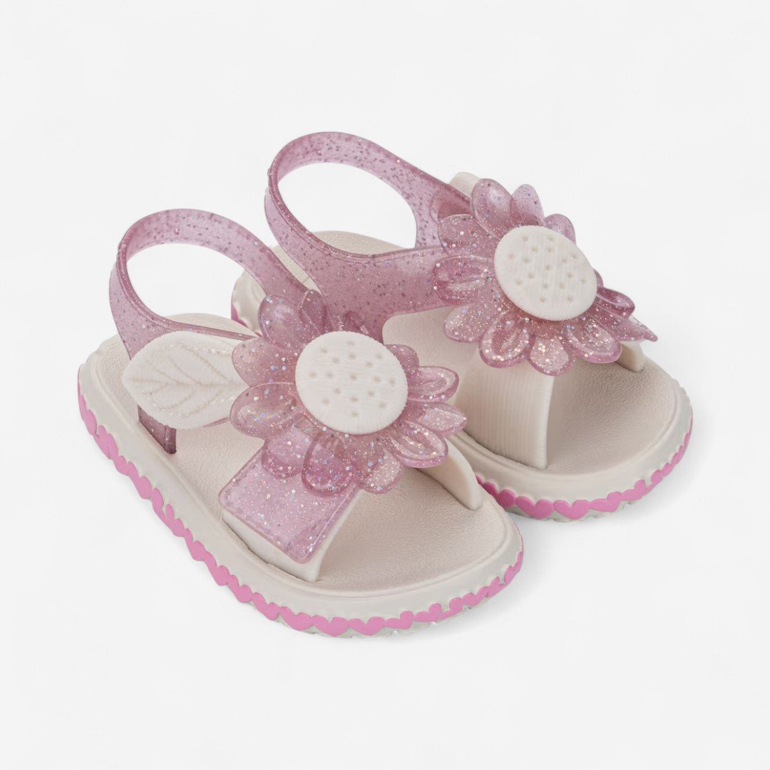 Sandália Zaxynina Spring Baby Infantil Off White Rosa Médio Glitter/Off White Claro 2