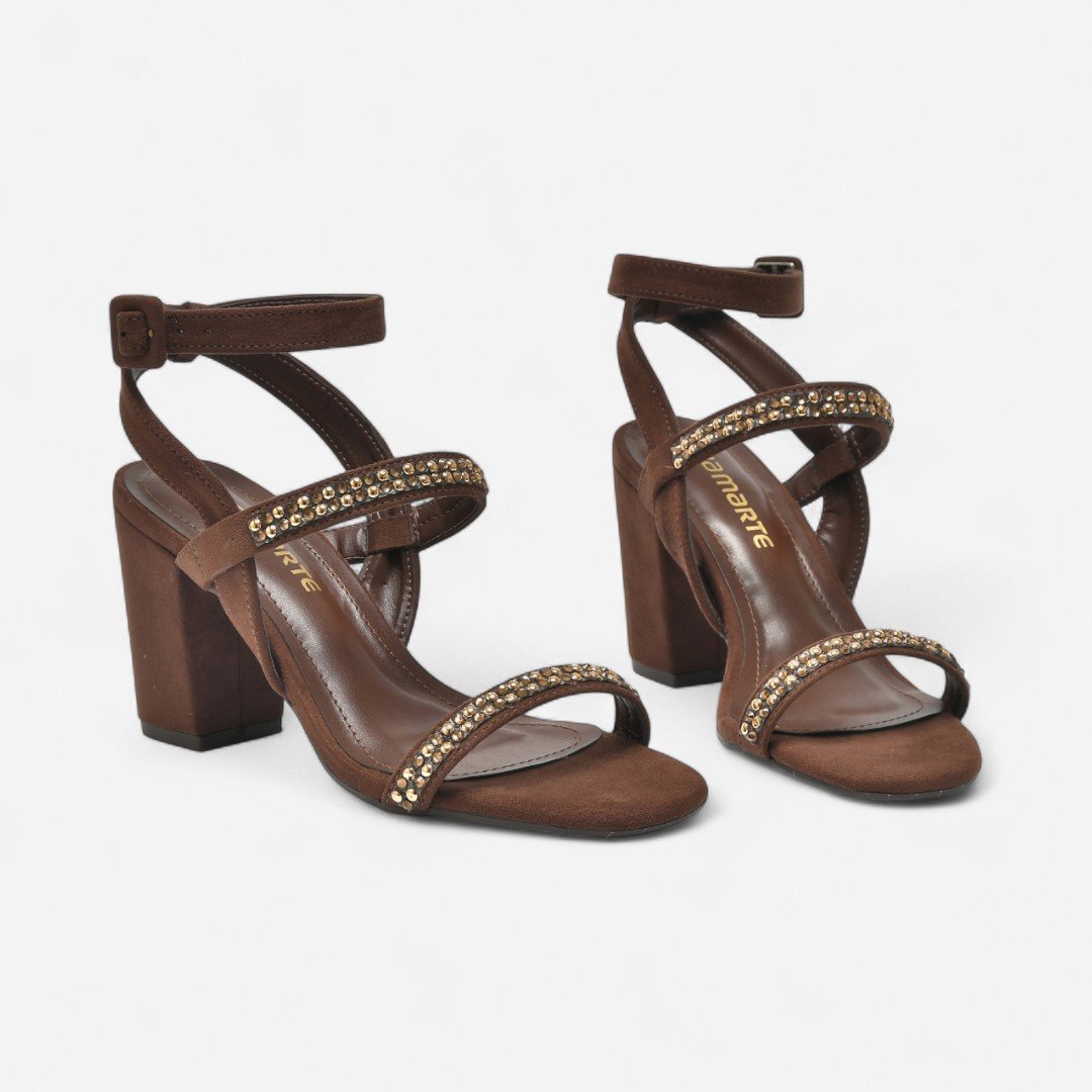 Sandália Via Marte Salto Feminina Camurça Marrom Dark Brown 4