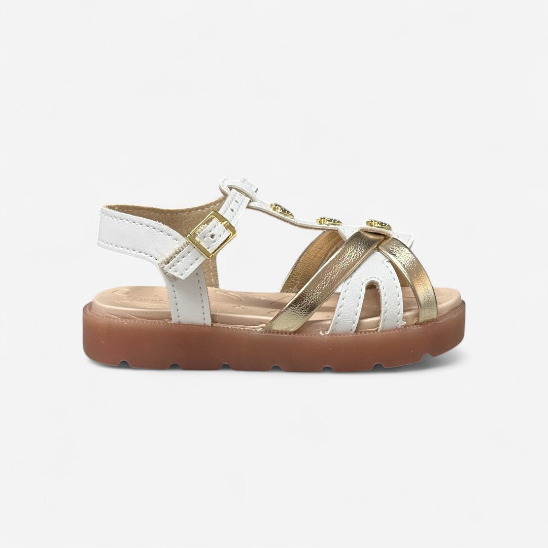 Sandália Papete Infantil Molekinha Com Luz Branca Branco/Dourado 1