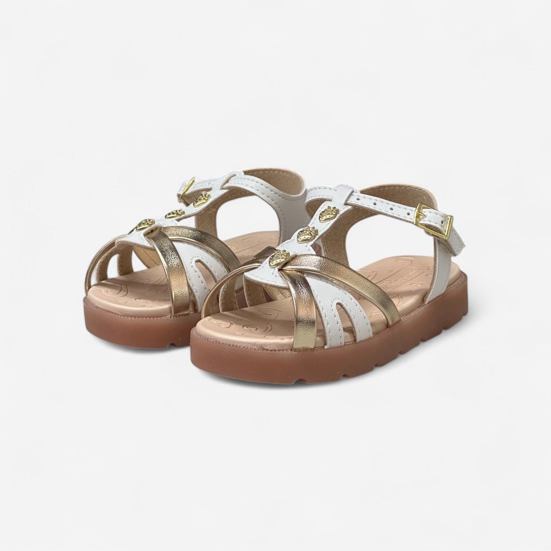 Sandália Papete Infantil Molekinha Com Luz Branca Branco/Dourado 5