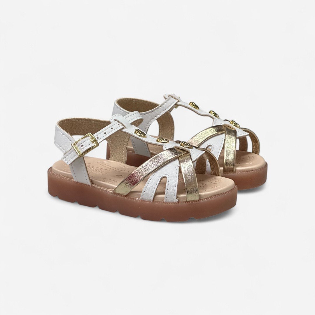 Sandália Papete Infantil Molekinha Com Luz Branca Branco/Dourado 4