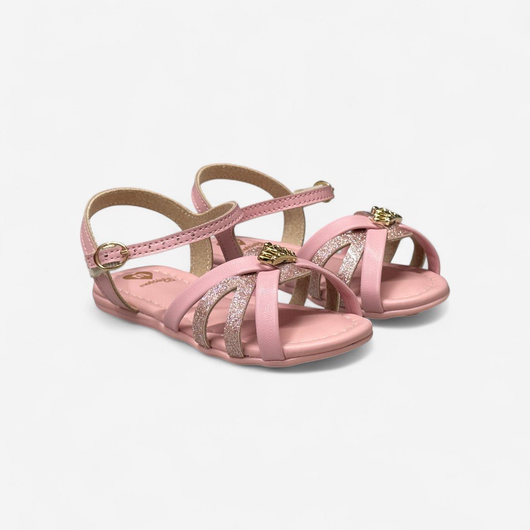 Sandália Rasteira Infantil Molekinha Detalhe Coroa Rosa Rosa 3