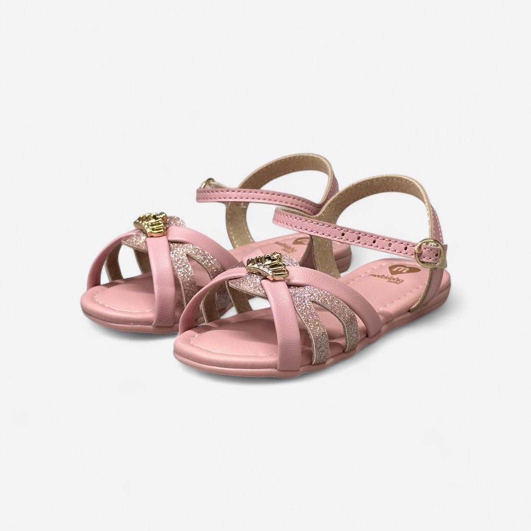 Sandália Rasteira Infantil Molekinha Detalhe Coroa Rosa Rosa 4