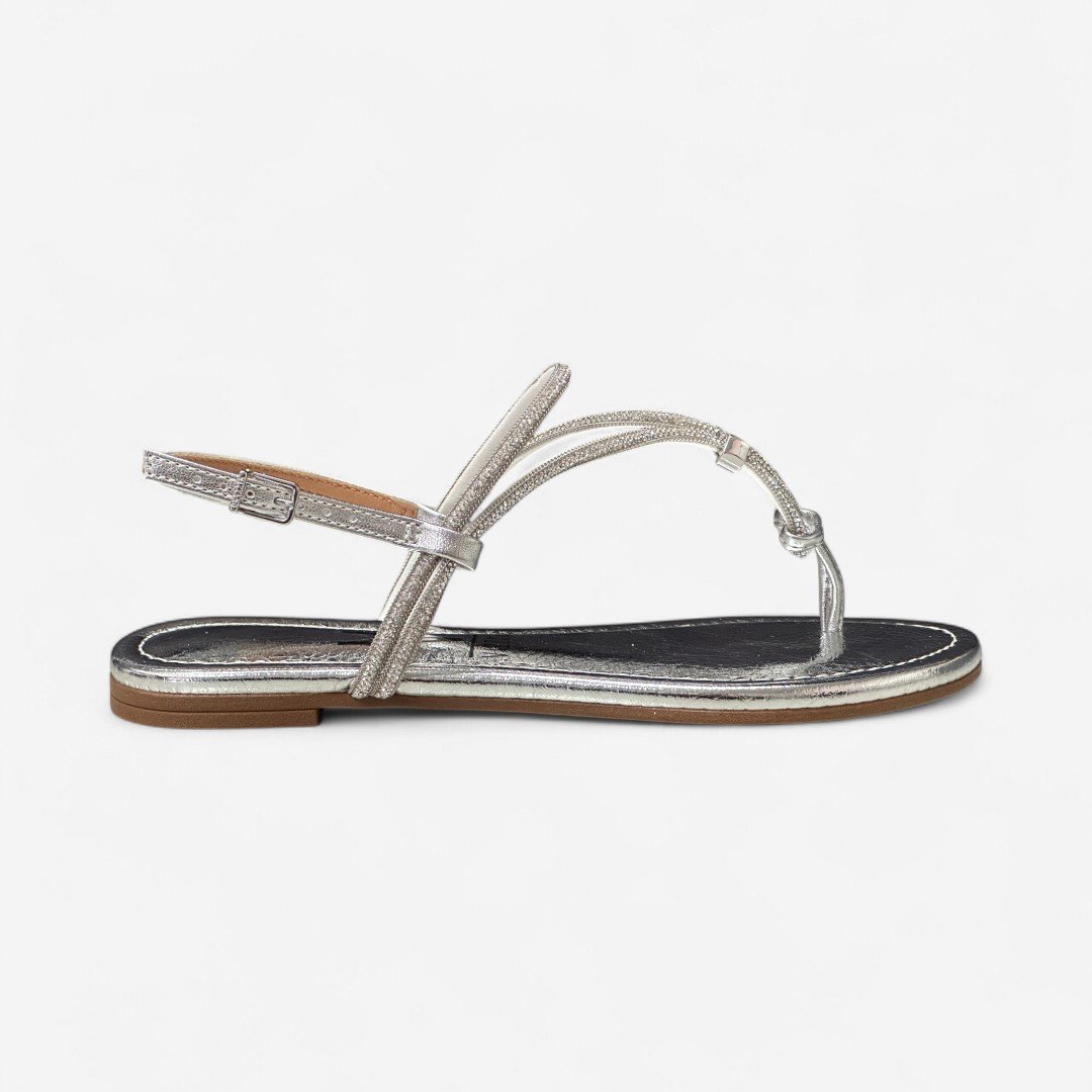 Sandália Rasteira Vizzano Metalizada Com Strass Prata