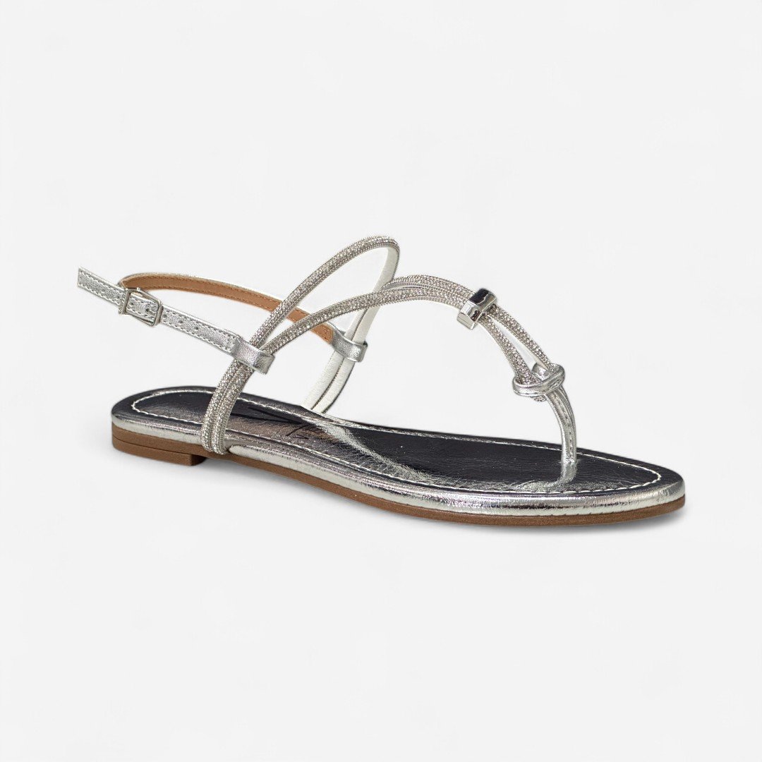 Sandália Rasteira Vizzano Metalizada Com Strass Prata Prata 2
