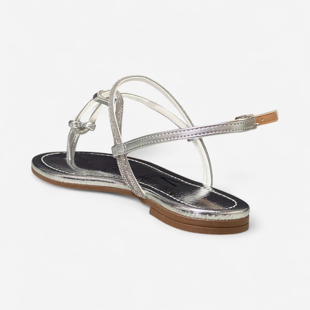 Sandália Rasteira Vizzano Metalizada Com Strass Prata Prata 4