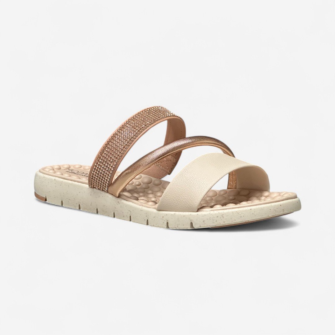 Tamanco Rasteiro Modare Conforto Com Strass Nude Nude/Creme/Ouro Rosado 2