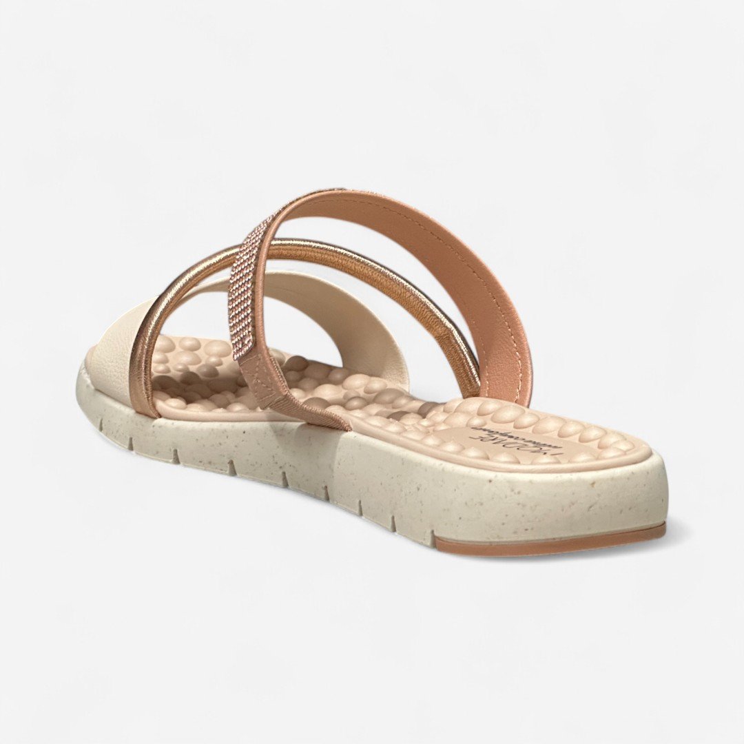 Tamanco Rasteiro Modare Conforto Com Strass Nude Nude/Creme/Ouro Rosado 5