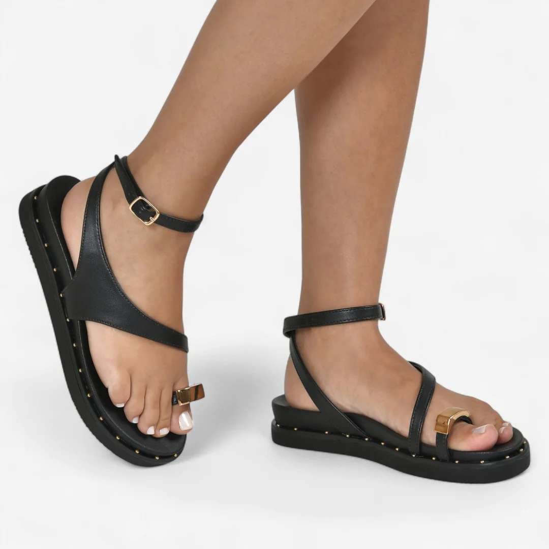 Sandália Via Marte Papete Detalhe Rebites Preto Preto 2