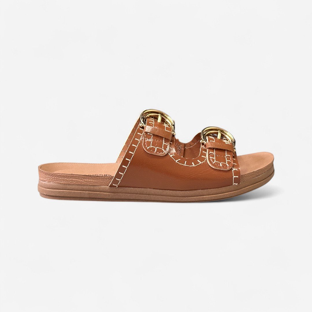 Tamanco Papete Mississipi com Duas Fivelas Tabaco