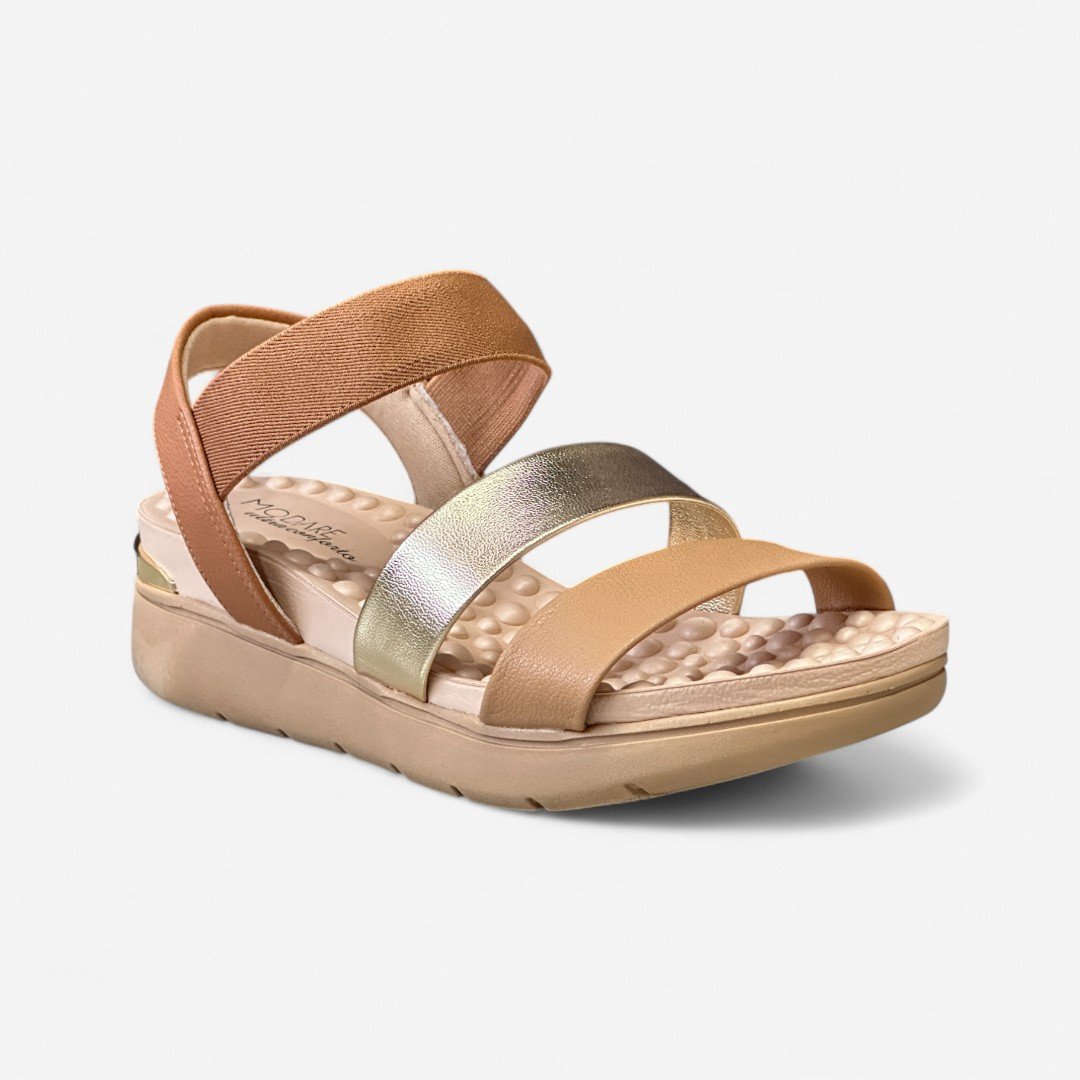 Sandália Anabela Modare Linha Conforto Dourado Dourado/Tan/Camel 2