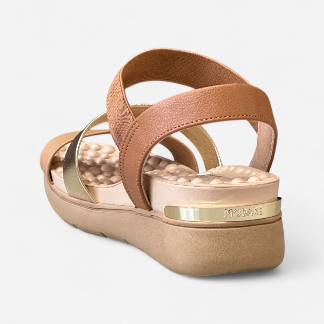 Sandália Anabela Modare Linha Conforto Dourado Dourado/Tan/Camel 5