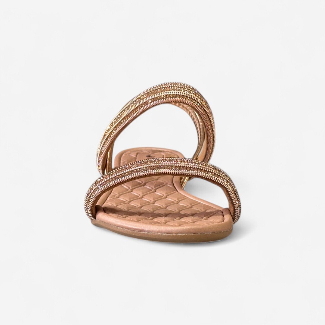 Sandália Rasteira Mississipi Com Strass Rosê Rose 3