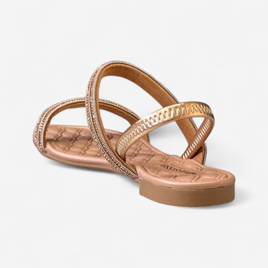 Sandália Rasteira Mississipi Com Strass Rosê Rose 5