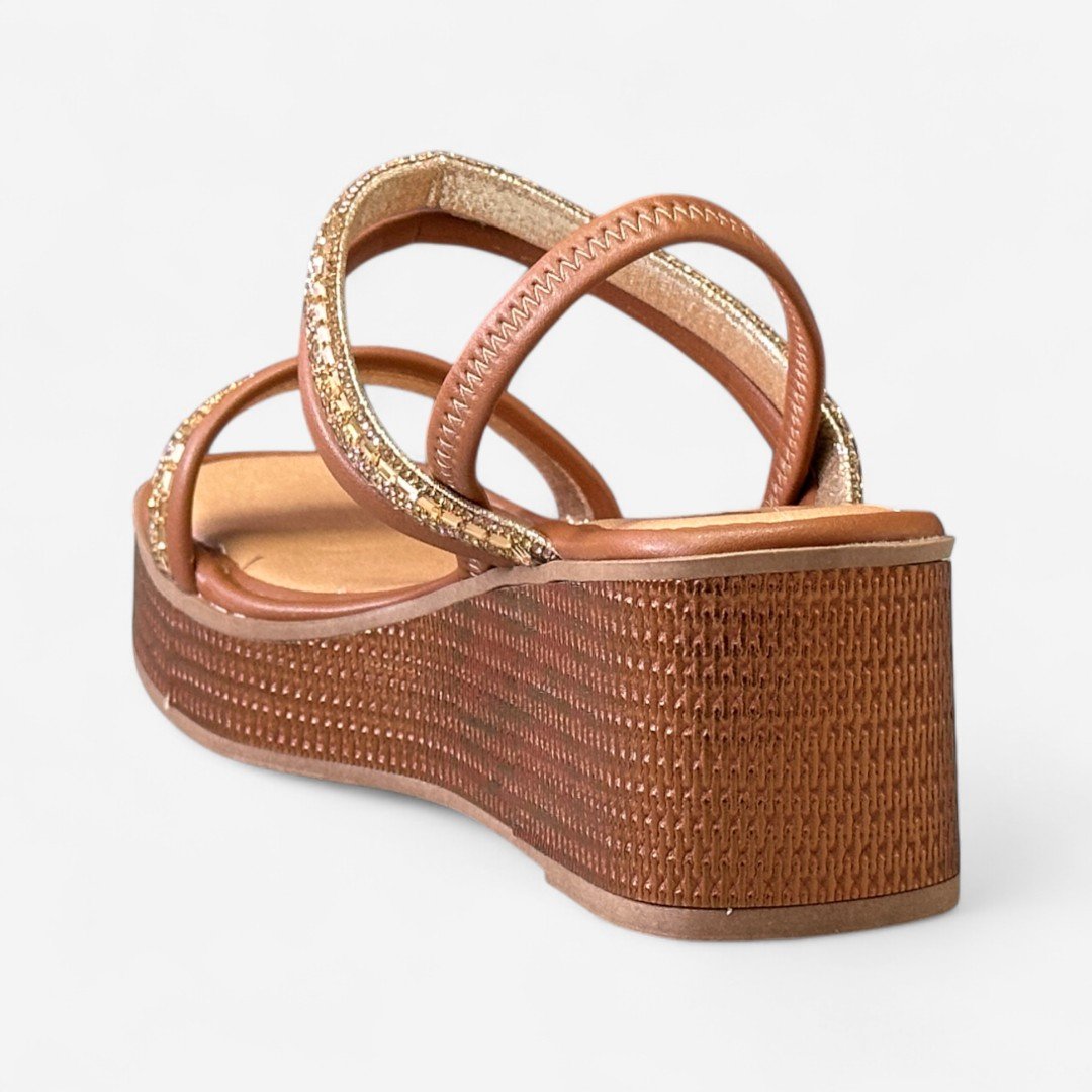 Sandália Anabela Mississipi Com Strass Caramelo Caramelo 5