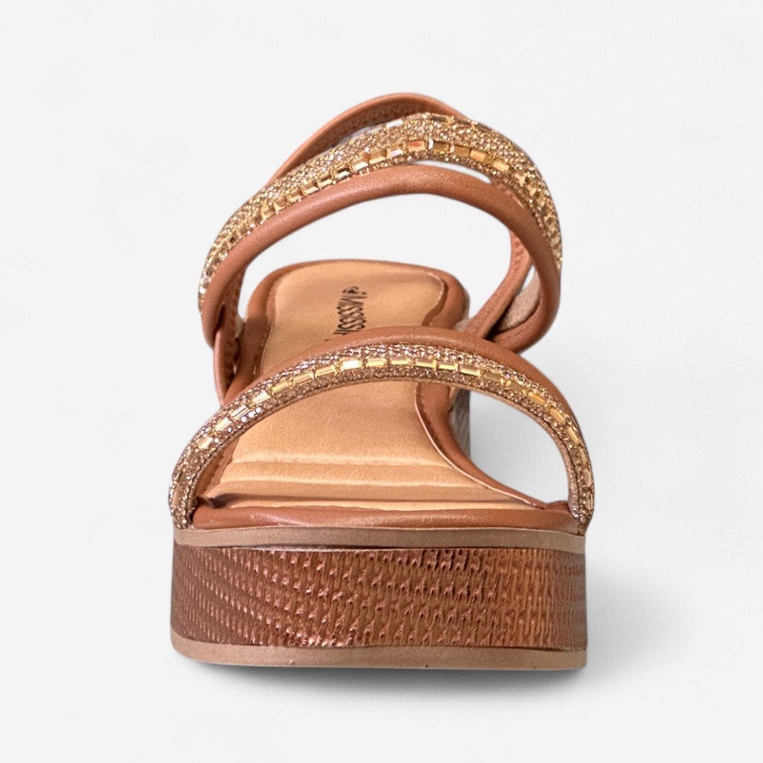 Sandália Anabela Mississipi Com Strass Caramelo Caramelo 3