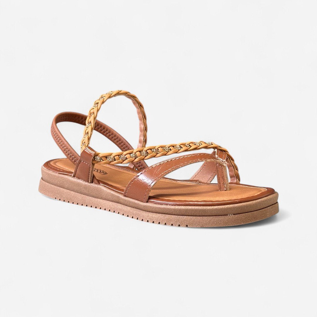 Sandália Flatform Mississipi Tresse e Strass Tabaco Tabaco 2