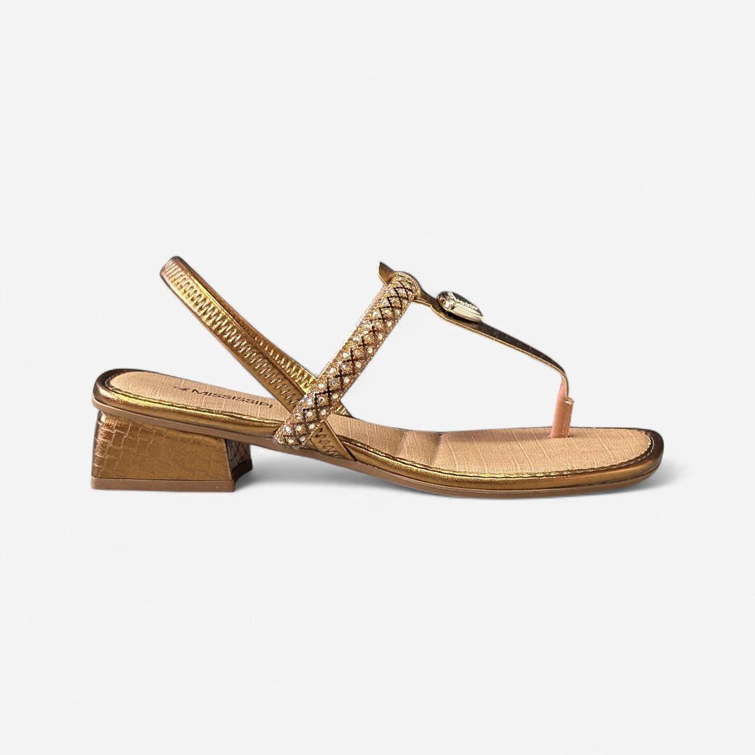 Sandália Feminina Salto Bloco Mississipi Metalizada Bronze