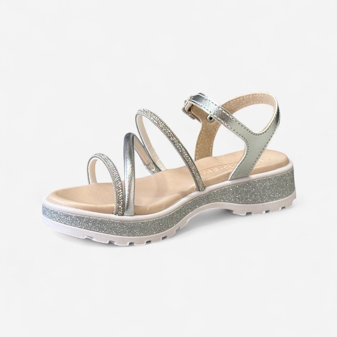Sandália Rasteira Molekinha Infantil Glitter Prata Prata 4