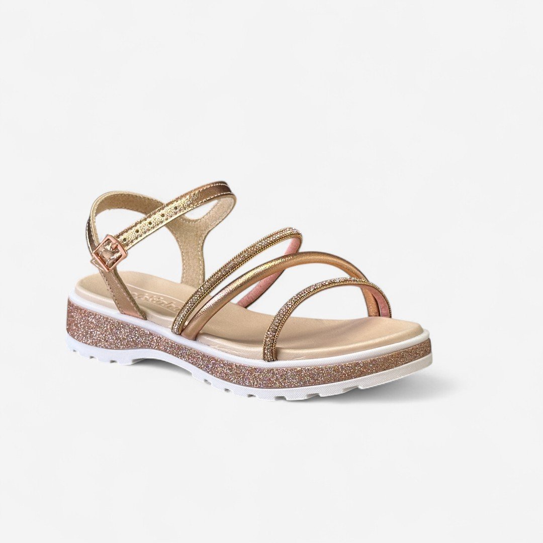 Sandália Rasteira Molekinha Infantil Glitter Rosê Ouro Rosado 2