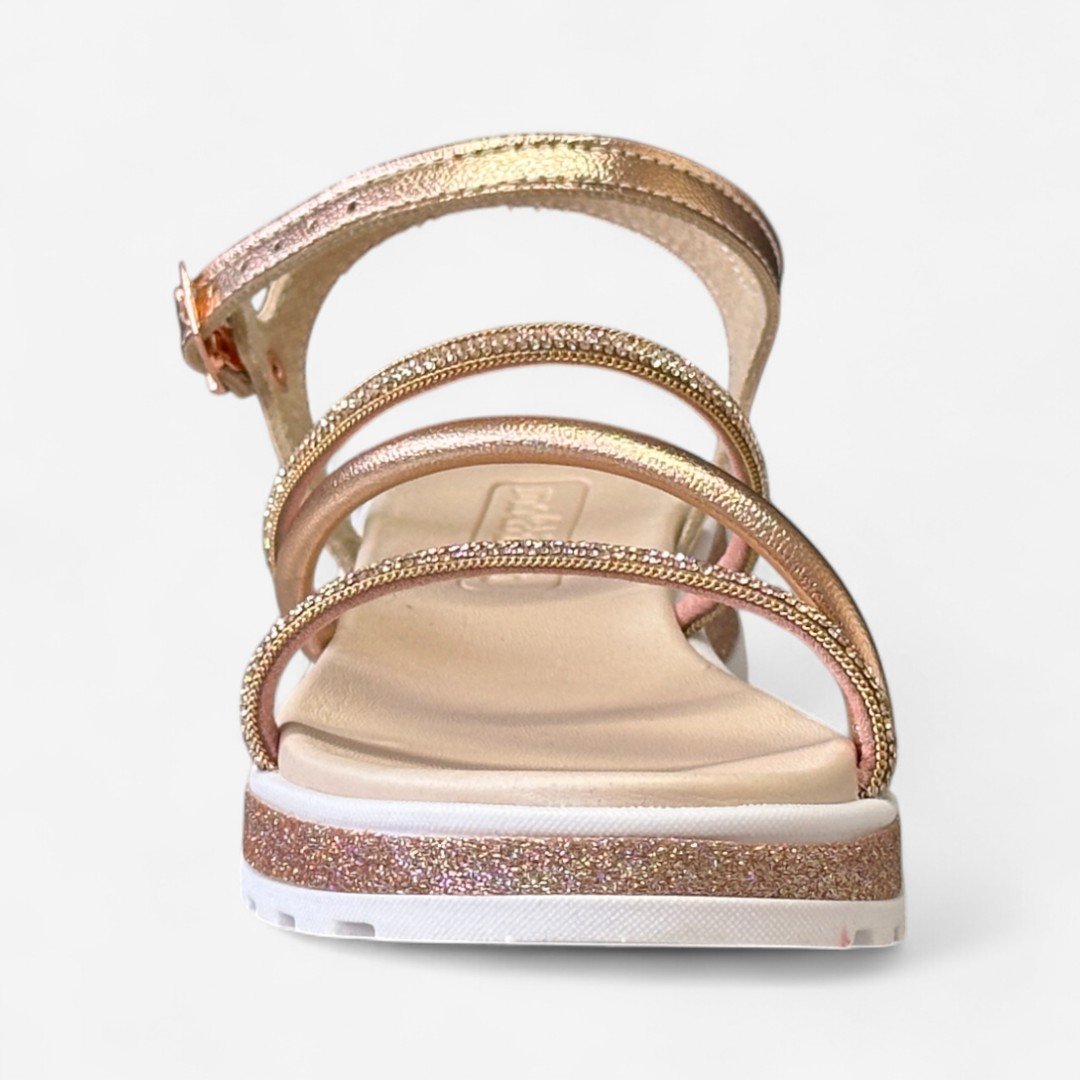 Sandália Rasteira Molekinha Infantil Glitter Rosê Ouro Rosado 3
