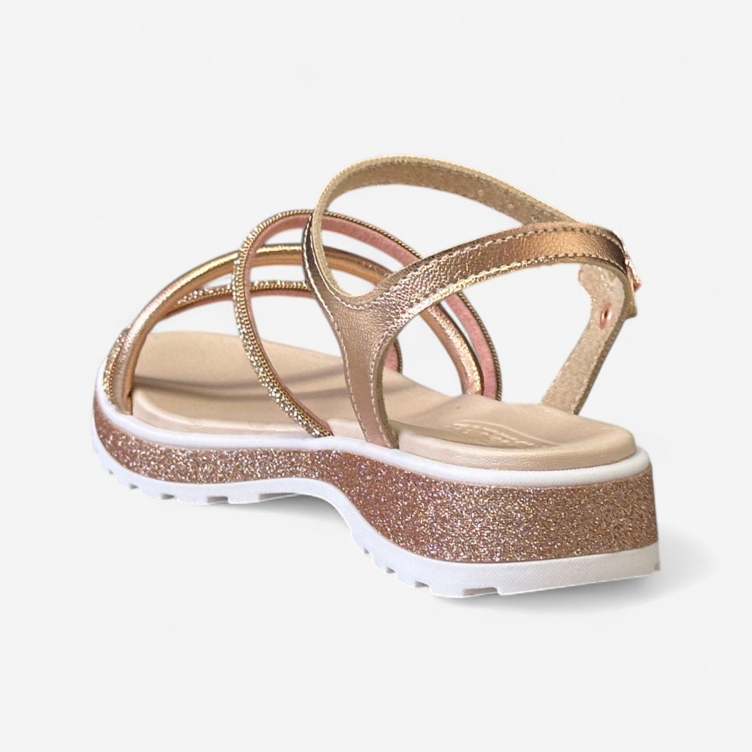 Sandália Rasteira Molekinha Infantil Glitter Rosê Ouro Rosado 5