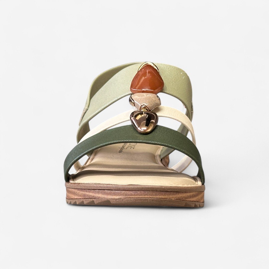 Sandália Rasteira Modare Com Pedras Orgânicas Verde Verde/Oliva/Creme 3
