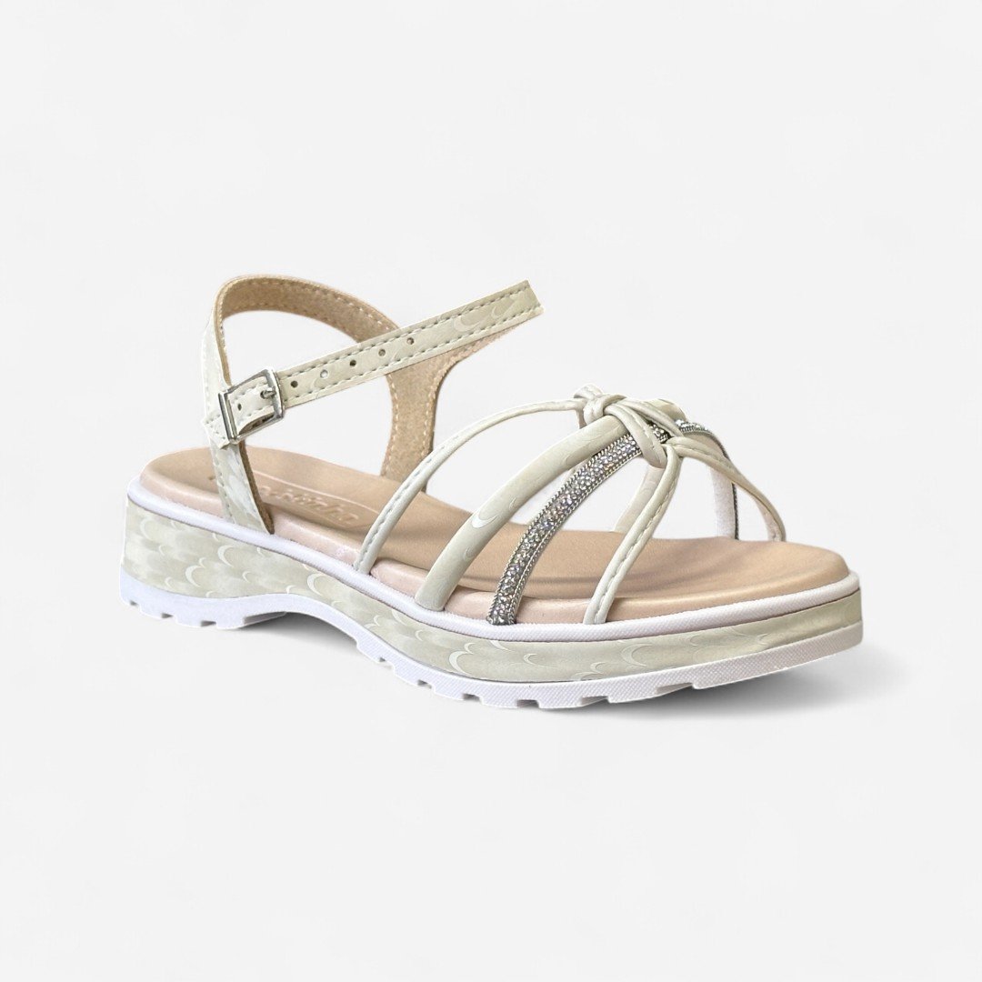 Sandália Rasteira Molekinha Infantil Com Strass Off White Branco Off 2