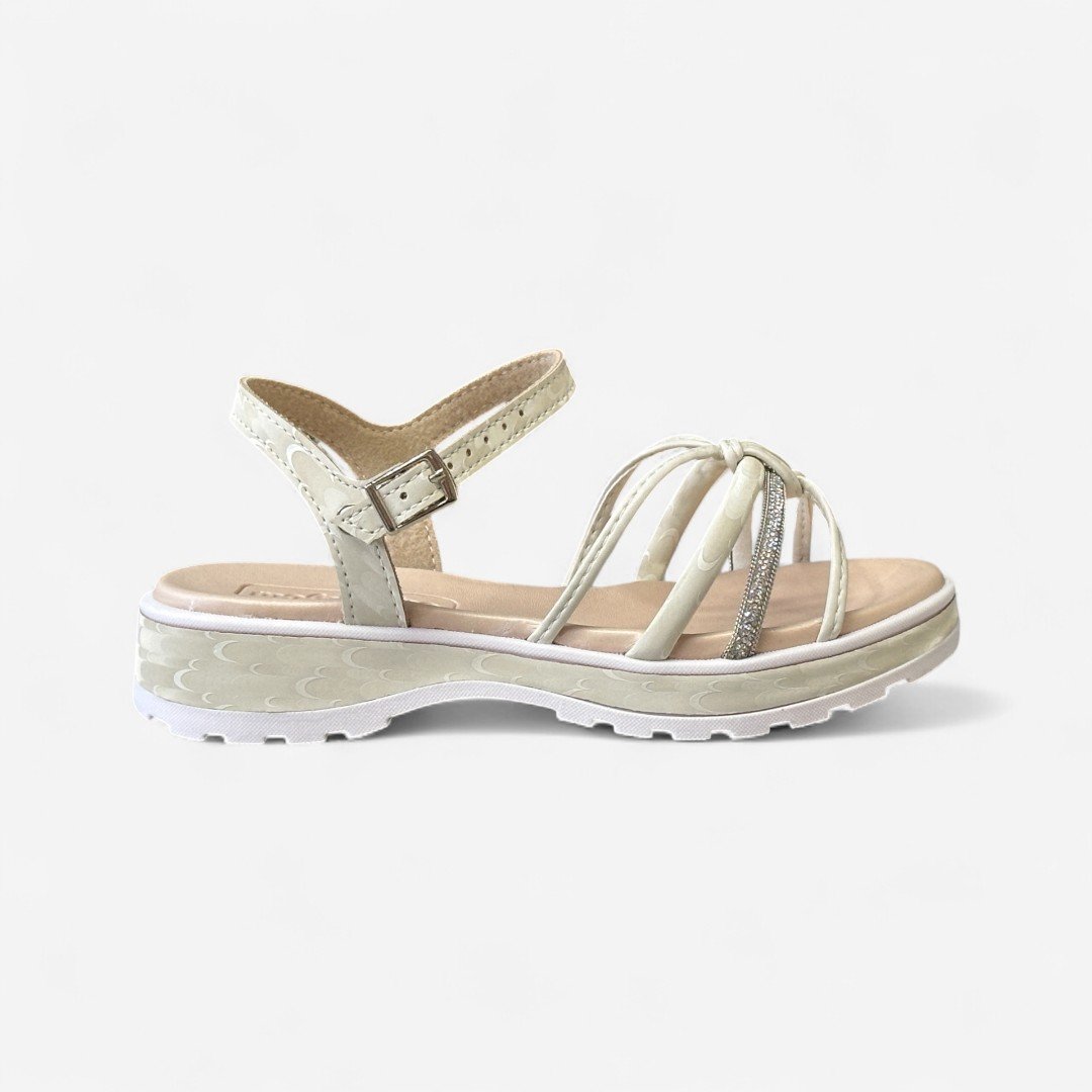 Sandália Rasteira Molekinha Infantil Com Strass Off White