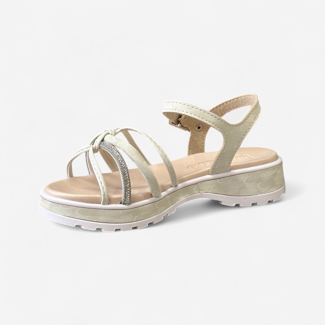 Sandália Rasteira Molekinha Infantil Com Strass Off White Branco Off 4