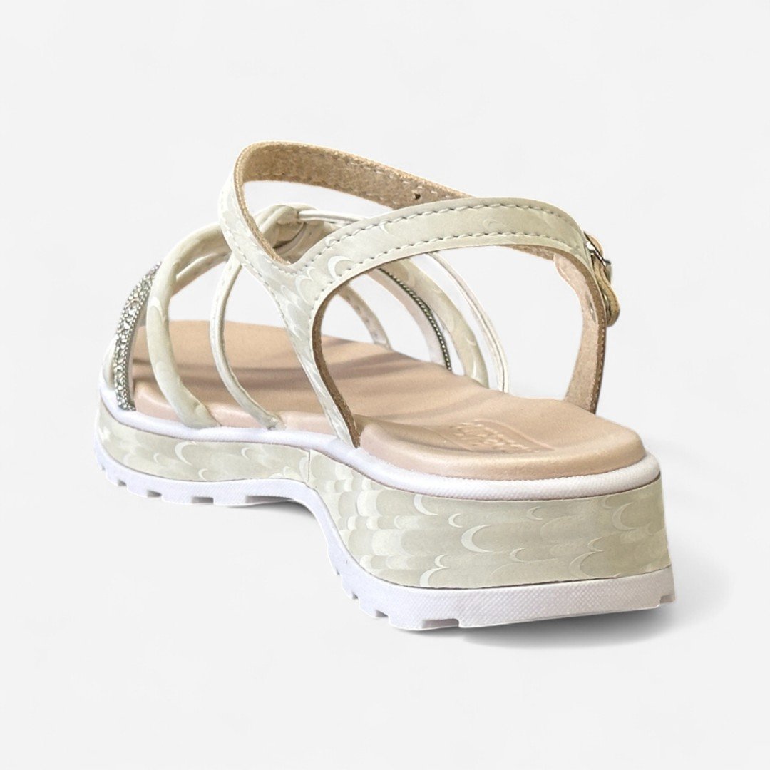 Sandália Rasteira Molekinha Infantil Com Strass Off White Branco Off 5